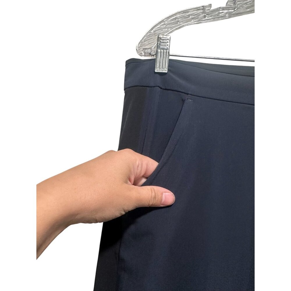 Athleta Gramercy Track Trouser Pants Women 12 Blue Wide Leg Flare Office Classic - Picture 15 of 16